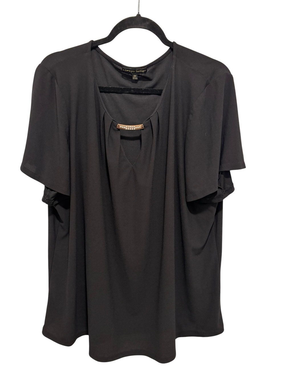 Always Indigo Black Short-Sleeve Keyhole Top with Decorative Bar 3X